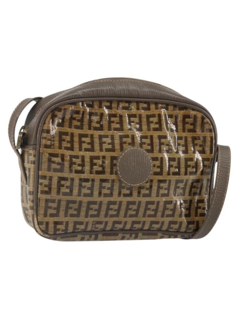 Authentic FENDI Zucchino Canvas Shoulder Bag Beige